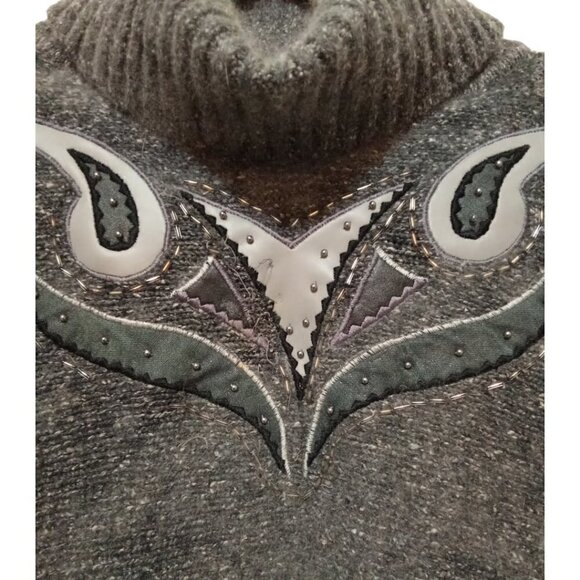 Rediffusion Vintage Silk Angora Beaded Embroidered Turtleneck Sweater Sz L - Picture 2 of 7